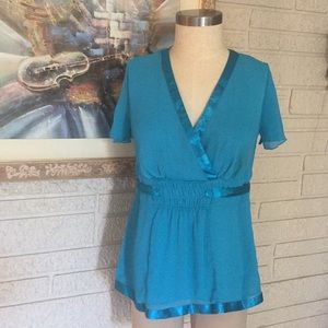 Lane Bryant Satin Trim Lap Front Tunic Top